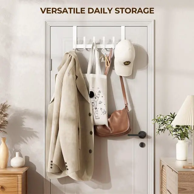 Alt view image 5 of 7 - Over The Door Hooks, Door Hanger Hooks for Hanging, Over The Doors Towel Racks for Bathroom, Coat Rack Dorm Essentials (1Pack, White, Fit 1-3/4" Doors)