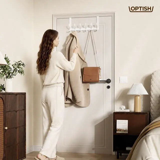 Alt view image 7 of 7 - Over The Door Hooks, Door Hanger Hooks for Hanging, Over The Doors Towel Racks for Bathroom, Coat Rack Dorm Essentials (1Pack, White, Fit 1-3/4" Doors)