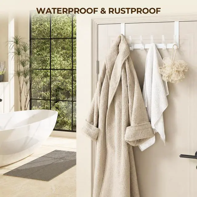Alt view image 6 of 7 - Over The Door Hooks, Door Hanger Hooks for Hanging, Over The Doors Towel Racks for Bathroom, Coat Rack Dorm Essentials (1Pack, White, Fit 1-3/4" Doors)