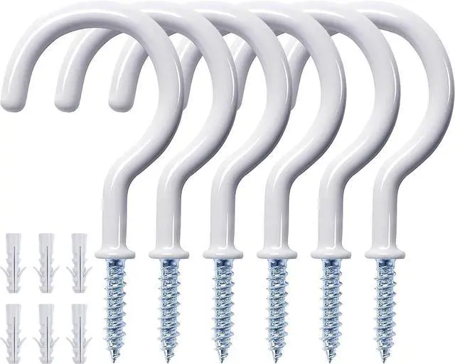 Main image of 12 Pcs Ceiling Hooks for Hanging Plants 1.8" White Vinyl Coated | Heavy Duty, Rust Proof, Hanging Hooks For Christmas Lights, Cups, Decors, Screw in Plant Hanger Hook, Indoor, Outdoor