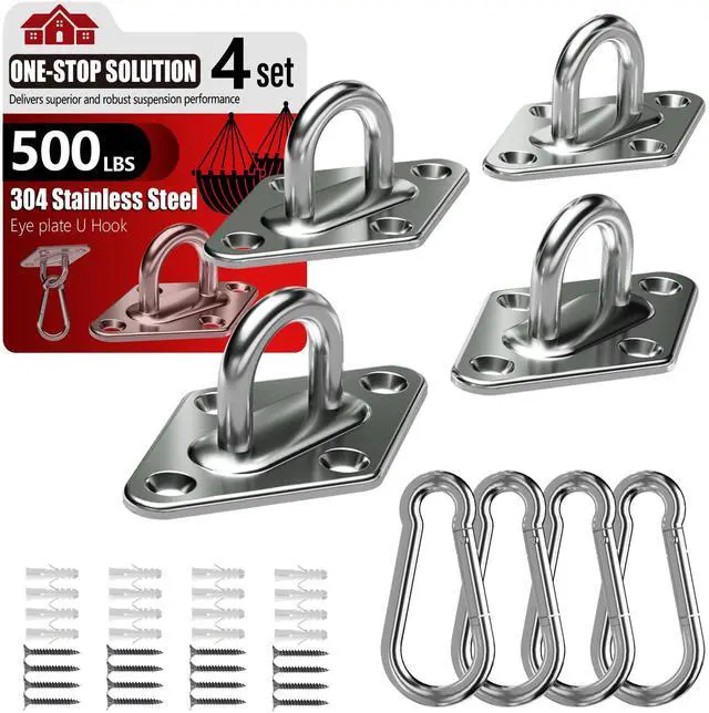 Main image of 304 Stainless Steel Pad Eye Snap Hook, M5 Ceiling Hook 500Lb,8Pcs | Hanging Kit with Screws for Hammock Chair Swing, Yoga Gym Equipment, Sun Shade Sail, Plant Hangers & Marine Boat Hardware
