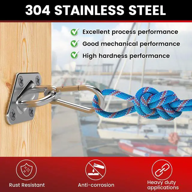 Alt view image 5 of 7 - 304 Stainless Steel Pad Eye Snap Hook, M5 Ceiling Hook 500Lb,8Pcs | Hanging Kit with Screws for Hammock Chair Swing, Yoga Gym Equipment, Sun Shade Sail, Plant Hangers & Marine Boat Hardware