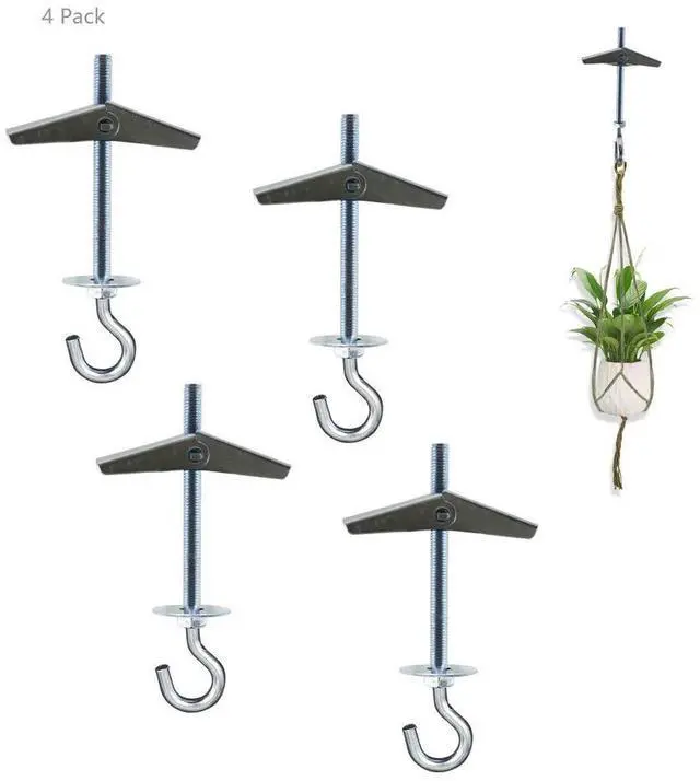 Main image of 4 Pack Carbon Steel Plasterboard Ceiling Hooks Spring Toggle Wing Bolts Hanger Wall Ceiling Installation Cavity Wall Fixing Anchors Ceiling Hook Heavy Duty Swag Hanging Plants