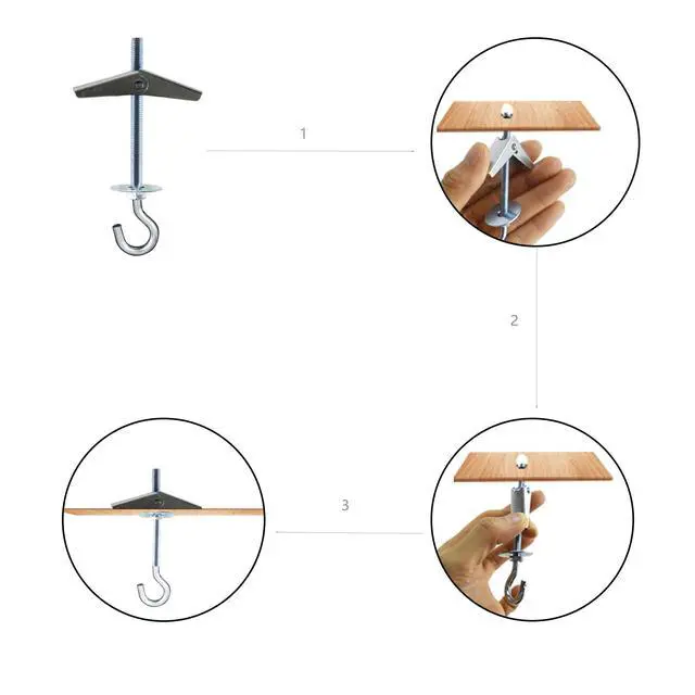Alt view image 4 of 6 - 4 Pack Carbon Steel Plasterboard Ceiling Hooks Spring Toggle Wing Bolts Hanger Wall Ceiling Installation Cavity Wall Fixing Anchors Ceiling Hook Heavy Duty Swag Hanging Plants