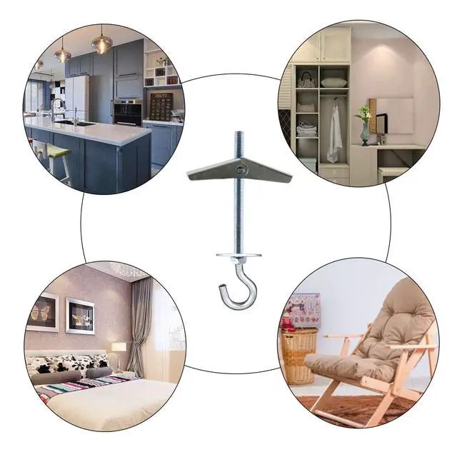 Alt view image 5 of 6 - 4 Pack Carbon Steel Plasterboard Ceiling Hooks Spring Toggle Wing Bolts Hanger Wall Ceiling Installation Cavity Wall Fixing Anchors Ceiling Hook Heavy Duty Swag Hanging Plants