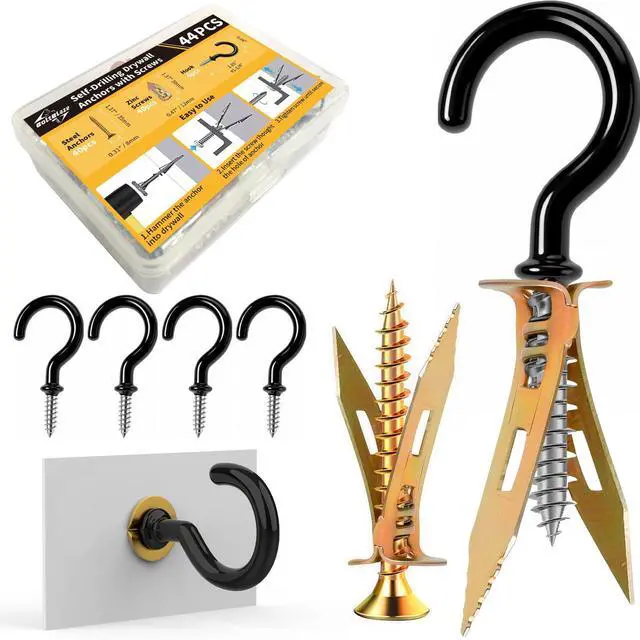 Main image of 84PCS Self-Drilling Drywall Anchors with Screws Kit - 4PCS Screw Hooks for Hanging Outdoor String Lights, Plants, Christmas Patio Lights, No Drill Required, Holds Up to 66 lbs