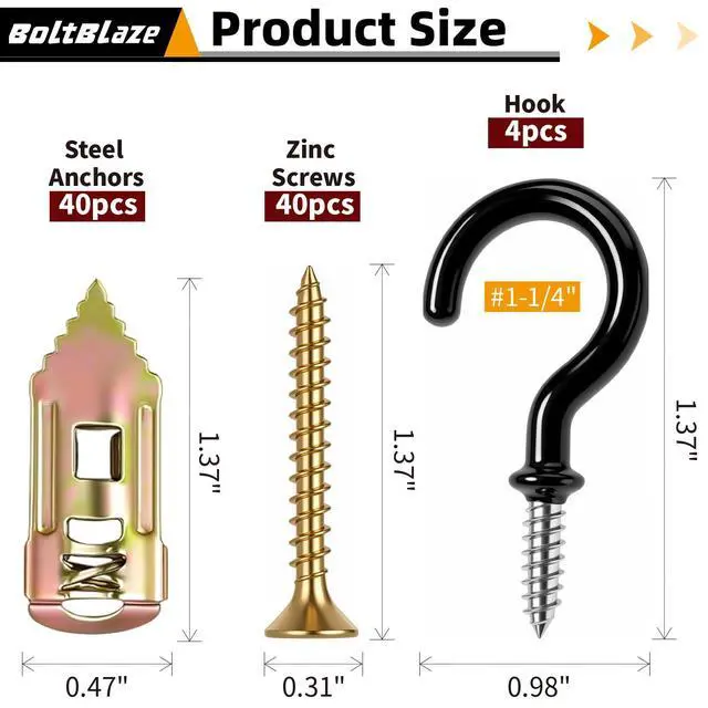 Alt view image 2 of 7 - 84PCS Self-Drilling Drywall Anchors with Screws Kit - 4PCS Screw Hooks for Hanging Outdoor String Lights, Plants, Christmas Patio Lights, No Drill Required, Holds Up to 66 lbs