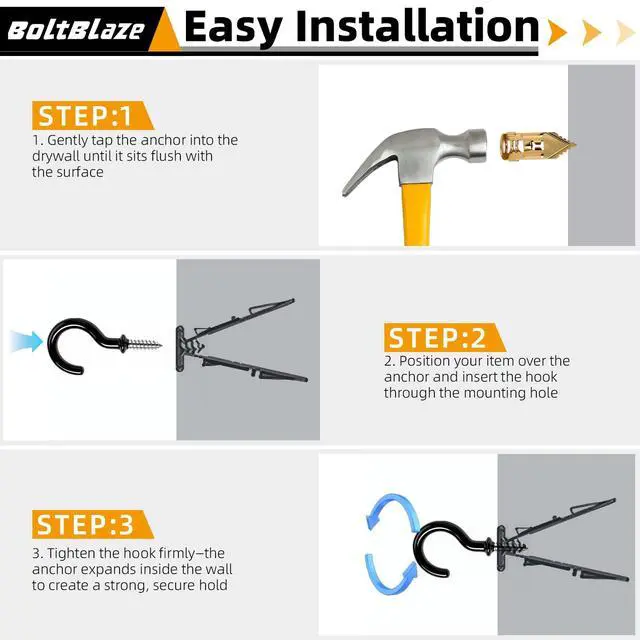 Alt view image 5 of 7 - 84PCS Self-Drilling Drywall Anchors with Screws Kit - 4PCS Screw Hooks for Hanging Outdoor String Lights, Plants, Christmas Patio Lights, No Drill Required, Holds Up to 66 lbs
