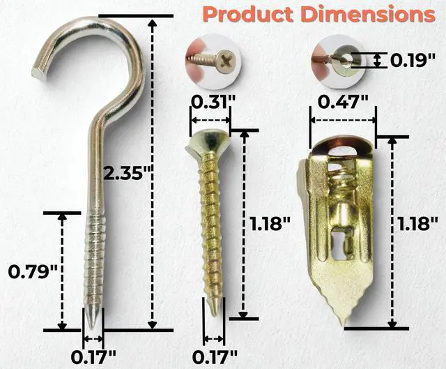 Alt view image 2 of 7 - 60 Piece Self Drilling Drywall Anchors Kit with Hooks | hammer in, screw down, steel wings grip behind the board: 30 anchors, 25 screws, 5 hooks for one room of light decor