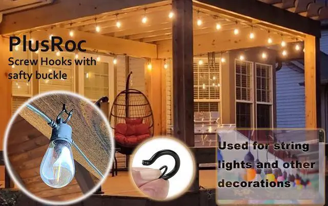 Alt view image 4 of 7 - 20 Pack Screw Hooks for Hanging Plants Outdoor Lights(Black) | Christmas Seasonal Lighting, Heavy Duty 2.2 Inch Eye Hook Cup Ceiling Hook Q-Hanger for Patio, Wall Wood Ceiling Deck Mount