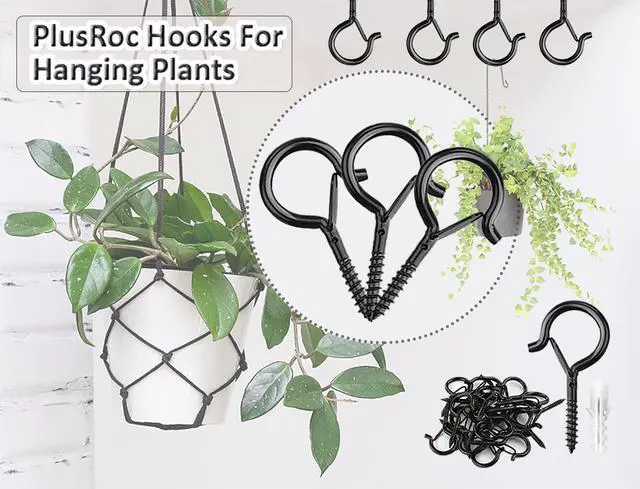 Alt view image 3 of 7 - 20 Pack Screw Hooks for Hanging Plants Outdoor Lights(Black) | Christmas Seasonal Lighting, Heavy Duty 2.2 Inch Eye Hook Cup Ceiling Hook Q-Hanger for Patio, Wall Wood Ceiling Deck Mount