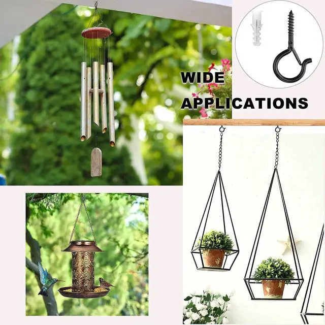 Alt view image 6 of 7 - 20 Pack Screw Hooks for Hanging Plants Outdoor Lights(Black) | Christmas Seasonal Lighting, Heavy Duty 2.2 Inch Eye Hook Cup Ceiling Hook Q-Hanger for Patio, Wall Wood Ceiling Deck Mount