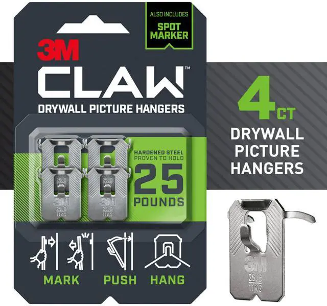 Main image of 25 lb. Drywall Picture Hanger with Spot Markers, Heavyweight Hanging Solution for Room Decor and Office Decor, Including Mirrors or Large Art 4 Pack