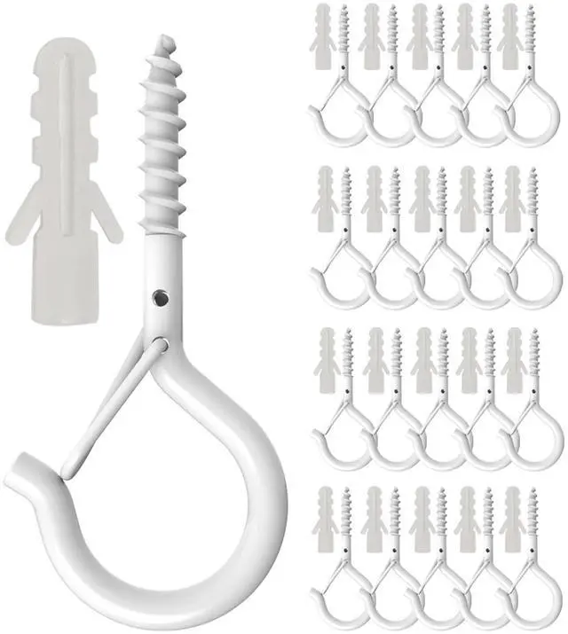 Main image of 20 Pack Q Hanger Hooks with Safety Buckle, Rustproof Screw Hooks for Hanging String Lights, Bird Feeder, Plants, Wind Chimes & Holiday Decorations, Holds Up to 40 lbs2.2" White Vinyl Coated