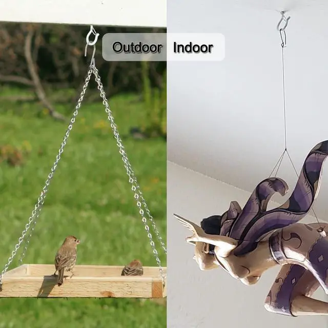 Alt view image 4 of 7 - 20 Pack Q Hanger Hooks with Safety Buckle, Rustproof Screw Hooks for Hanging String Lights, Bird Feeder, Plants, Wind Chimes & Holiday Decorations, Holds Up to 40 lbs2.2" White Vinyl Coated