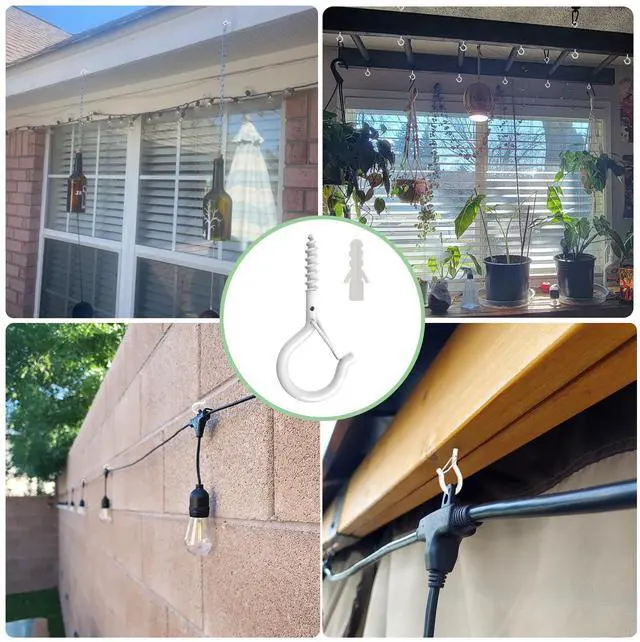 Alt view image 6 of 7 - 20 Pack Q Hanger Hooks with Safety Buckle, Rustproof Screw Hooks for Hanging String Lights, Bird Feeder, Plants, Wind Chimes & Holiday Decorations, Holds Up to 40 lbs2.2" White Vinyl Coated