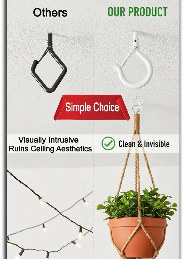 Alt view image 2 of 7 - 20 Pack Q Hanger Hooks with Safety Buckle, Rustproof Screw Hooks for Hanging String Lights, Bird Feeder, Plants, Wind Chimes & Holiday Decorations, Holds Up to 40 lbs2.2" White Vinyl Coated