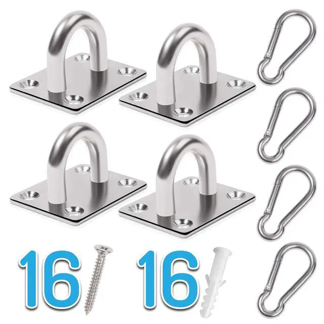 Alt view image 2 of 7 - Premium M6 Heavy-Duty Stainless Steel Pad Eye Snap Hook, Ceiling Hook, 8PCS | 4PCS Pad Eye Plate U Hooks + 4PCS Snap Hooks