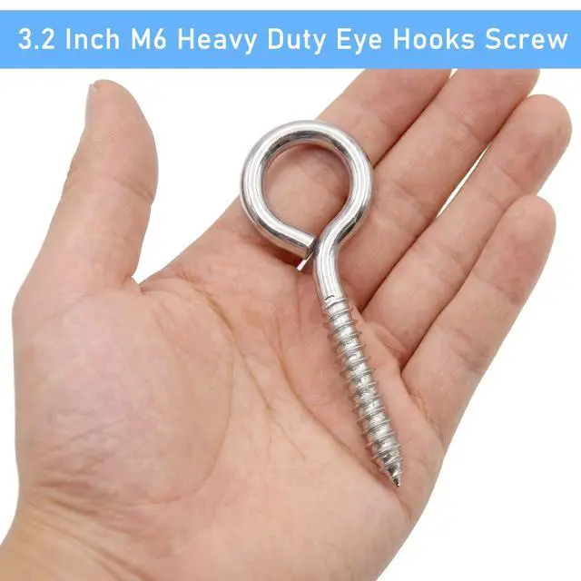 Alt view image 4 of 7 - 6 Pack 304 Stainless Steel Eye Hook Screws with Expansion Anchors, 3.2 inch Heavy Duty Wall Hanging Screw Eye Bolts(M6)