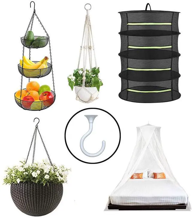 Alt view image 2 of 7 - Heavy Duty Ceiling Hooks for Hanging Plants 2 Pack (White) | Holds 30 lbs on wood & concrete, 20 lbs on drywall; 2.4" zinc alloy swag hook for macrame, lanterns & pendant lights