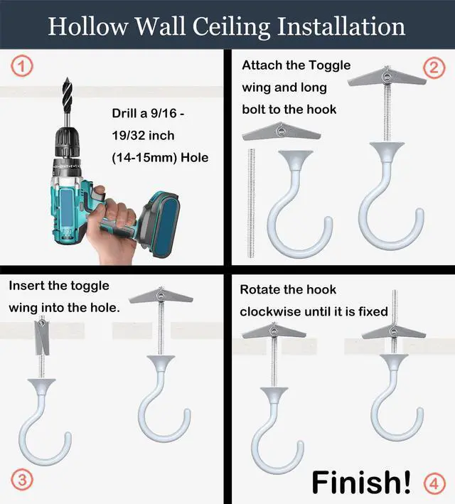 Alt view image 6 of 7 - Heavy Duty Ceiling Hooks for Hanging Plants 2 Pack (White) | Holds 30 lbs on wood & concrete, 20 lbs on drywall; 2.4" zinc alloy swag hook for macrame, lanterns & pendant lights