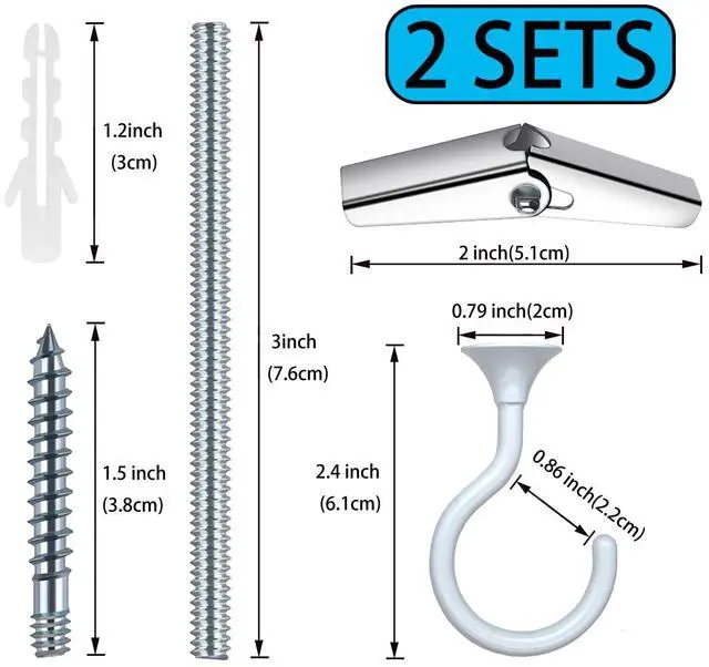 Alt view image 7 of 7 - Heavy Duty Ceiling Hooks for Hanging Plants 2 Pack (White) | Holds 30 lbs on wood & concrete, 20 lbs on drywall; 2.4" zinc alloy swag hook for macrame, lanterns & pendant lights