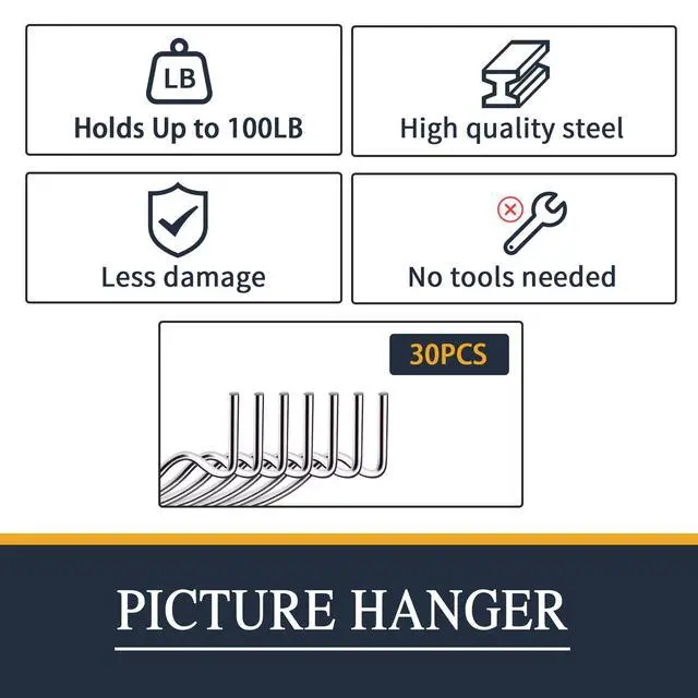 Alt view image 5 of 7 - Picture Hanger Super Hook 30PCS,High-Quality Steel Picture Hanger Hercules Hooks