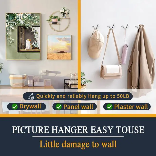 Alt view image 6 of 7 - Picture Hanger Super Hook 30PCS,High-Quality Steel Picture Hanger Hercules Hooks