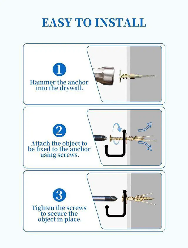 Alt view image 6 of 7 - 100 PCS Self Drilling Drywall Anchors with Screws Kit, Zinc Plated | Wall Anchors Provide Secure Installation for Sheetrock Projects, Ideal for Shelves, Mirrors, Picture Frames and Home Decor