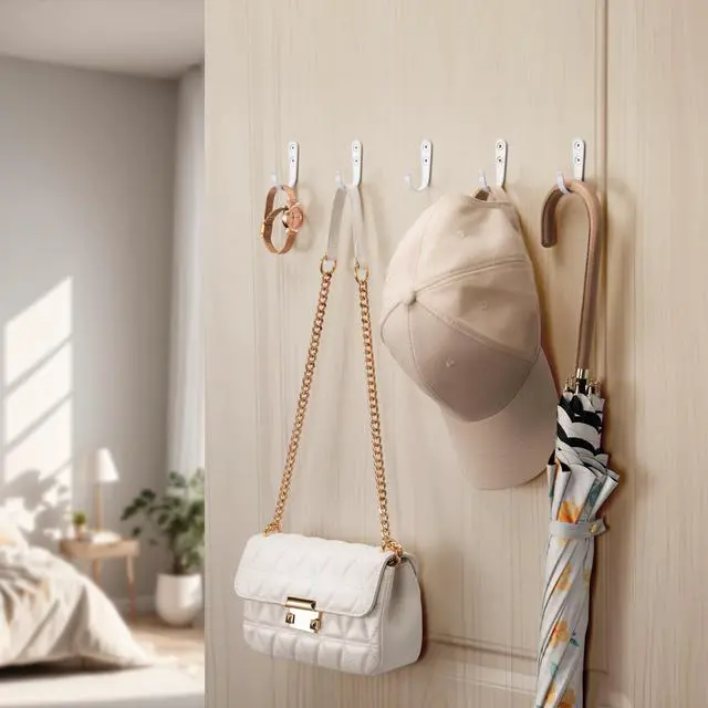 Alt view image 4 of 7 - 10Pcs Wall Hooks, White Metal Coat and Towel Hooks, Holds Up to 40 lbs | For Bathroom, Kitchen, Closet, and Garage, Metal, For Hanging Coats, Towels, Hats, Keys, Bags,and Coffee Cups