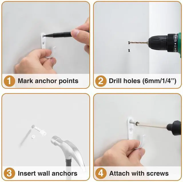 Alt view image 6 of 7 - 10Pcs Wall Hooks, White Metal Coat and Towel Hooks, Holds Up to 40 lbs | For Bathroom, Kitchen, Closet, and Garage, Metal, For Hanging Coats, Towels, Hats, Keys, Bags,and Coffee Cups