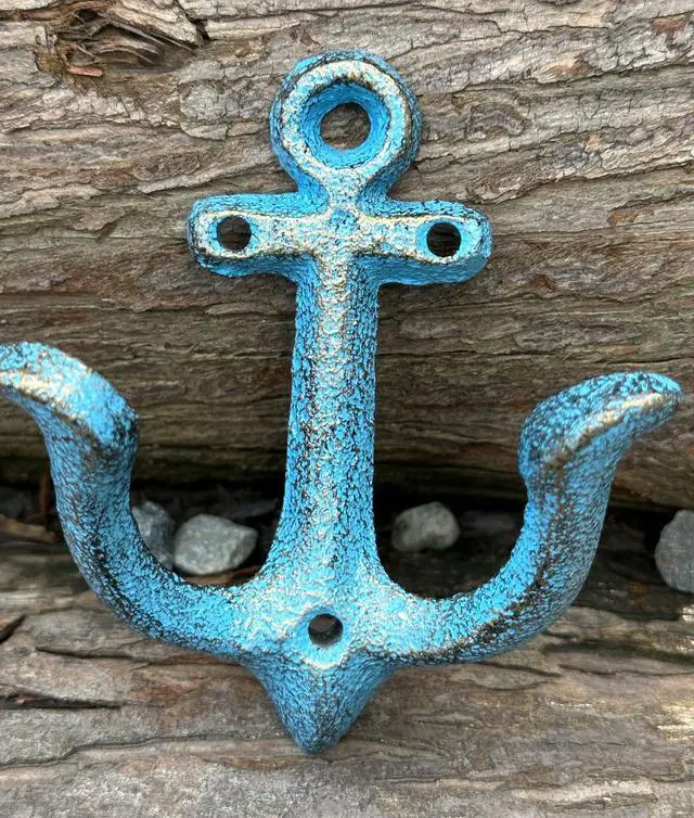 Alt view image 3 of 7 - (Blue) Vintage Rustic Cast Iron Nautical Anchor Design Wall Hooks Coat Hooks Rack, Decorative Wall Mounted Antique Shabby Chic Metal Home Bathroom Towel Coat Hooks Hanger