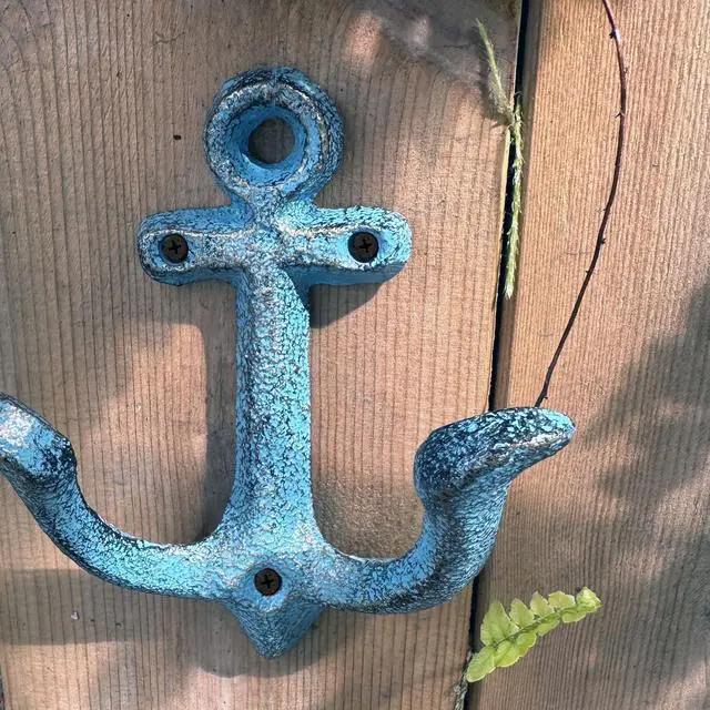 Alt view image 4 of 7 - (Blue) Vintage Rustic Cast Iron Nautical Anchor Design Wall Hooks Coat Hooks Rack, Decorative Wall Mounted Antique Shabby Chic Metal Home Bathroom Towel Coat Hooks Hanger
