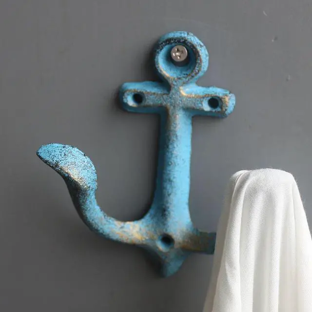Alt view image 7 of 7 - (Blue) Vintage Rustic Cast Iron Nautical Anchor Design Wall Hooks Coat Hooks Rack, Decorative Wall Mounted Antique Shabby Chic Metal Home Bathroom Towel Coat Hooks Hanger