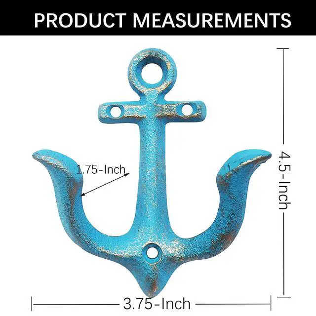 Alt view image 6 of 7 - (Blue) Vintage Rustic Cast Iron Nautical Anchor Design Wall Hooks Coat Hooks Rack, Decorative Wall Mounted Antique Shabby Chic Metal Home Bathroom Towel Coat Hooks Hanger