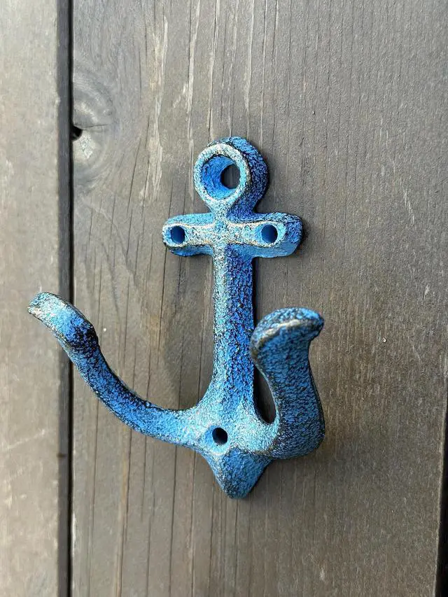 Alt view image 5 of 7 - (Blue) Vintage Rustic Cast Iron Nautical Anchor Design Wall Hooks Coat Hooks Rack, Decorative Wall Mounted Antique Shabby Chic Metal Home Bathroom Towel Coat Hooks Hanger