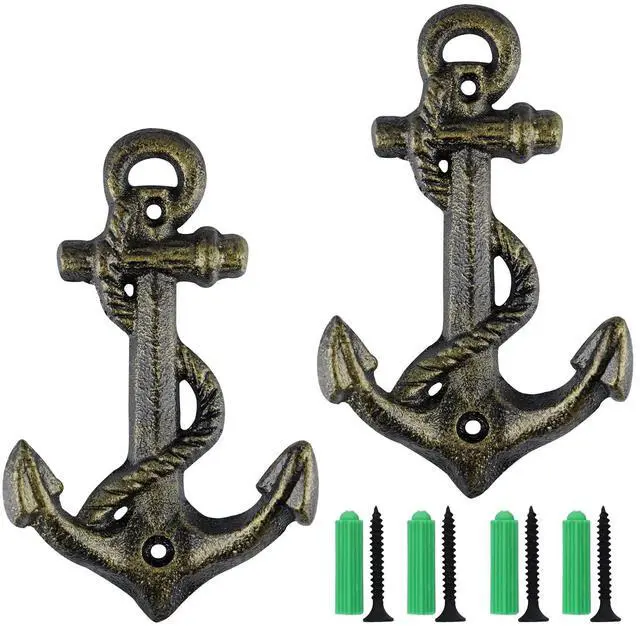 Main image of 2 Pcs Anchor Coat Hooks, Nautical Wall Hangers, Vintage Cast Iron Key Holder for Hanging Towels, Bags, Robes, Decorations (Antique Bronze)