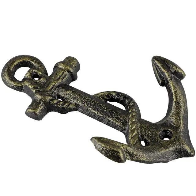 Alt view image 4 of 7 - 2 Pcs Anchor Coat Hooks, Nautical Wall Hangers, Vintage Cast Iron Key Holder for Hanging Towels, Bags, Robes, Decorations (Antique Bronze)
