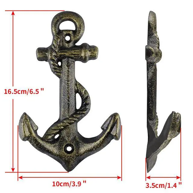 Alt view image 3 of 7 - 2 Pcs Anchor Coat Hooks, Nautical Wall Hangers, Vintage Cast Iron Key Holder for Hanging Towels, Bags, Robes, Decorations (Antique Bronze)