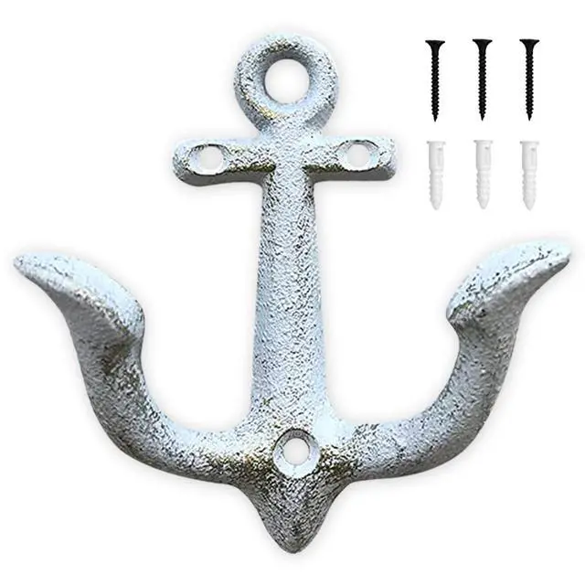 Main image of Vintage Cast Iron Nautical Anchor Wall Hooks Coastal Towel Hooks Decorative Wall Mounted Hanger for Beach House Lake House or Bathroom Decor Rustic Nautical Towel Rack (White, 1 Pack)