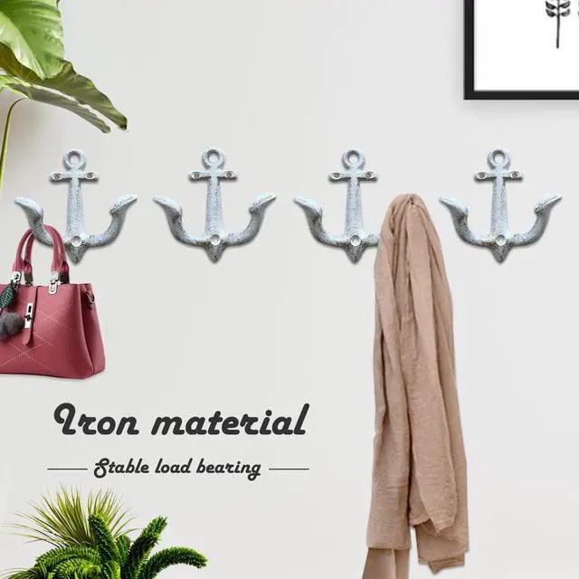 Alt view image 2 of 7 - Vintage Cast Iron Nautical Anchor Wall Hooks Coastal Towel Hooks Decorative Wall Mounted Hanger for Beach House Lake House or Bathroom Decor Rustic Nautical Towel Rack (White, 1 Pack)