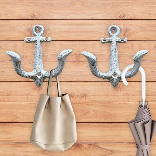 Alt view image 3 of 7 - Vintage Cast Iron Nautical Anchor Wall Hooks Coastal Towel Hooks Decorative Wall Mounted Hanger for Beach House Lake House or Bathroom Decor Rustic Nautical Towel Rack (White, 1 Pack)