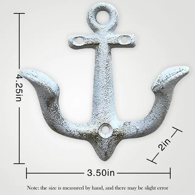 Alt view image 6 of 7 - Vintage Cast Iron Nautical Anchor Wall Hooks Coastal Towel Hooks Decorative Wall Mounted Hanger for Beach House Lake House or Bathroom Decor Rustic Nautical Towel Rack (White, 1 Pack)