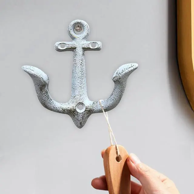 Alt view image 7 of 7 - Vintage Cast Iron Nautical Anchor Wall Hooks Coastal Towel Hooks Decorative Wall Mounted Hanger for Beach House Lake House or Bathroom Decor Rustic Nautical Towel Rack (White, 1 Pack)