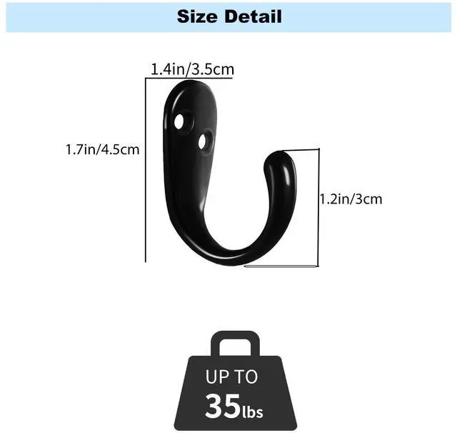 Alt view image 2 of 7 - 4 Pack Wall Hooks Wall Mounted Coat Hooks for Hanging Heavy Duty, Black Towel Hooks, Metal Single Coat Hanger with Screws Cup Retro for Coats, Handbags, Towels