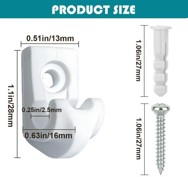 Alt view image 2 of 6 - 10 Sets String Light Hooks Outdoor Screw Hanger White | Plastic mounts with stainless steel fasteners, wall anchors for holiday decor, plants, patio wire hanging