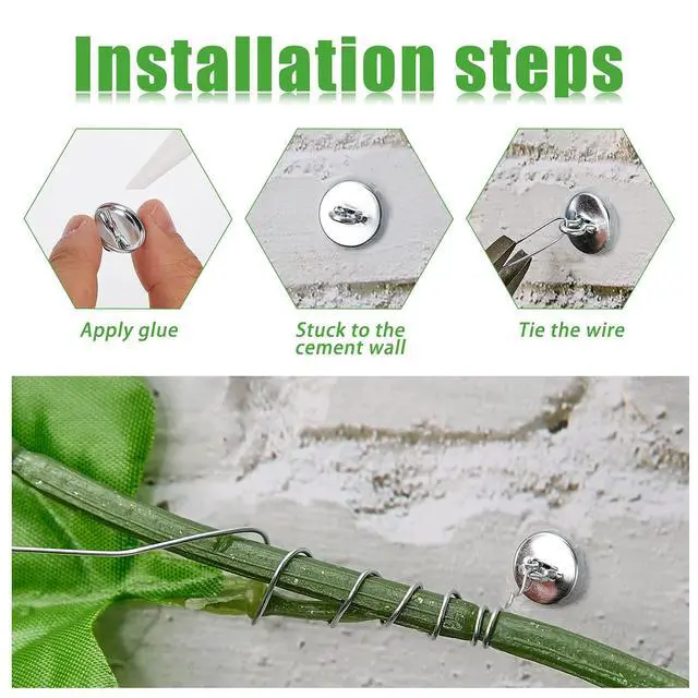 Alt view image 3 of 7 - 50 Pcs Plant Anchors Kit for Vine Wall Stucco Trellis, Silver | Metal Hooks for Vine Anchors Climbing, Wall Fixture Clips for Stucco Brick Surfaces, Trellis Kit Outdoor Garden