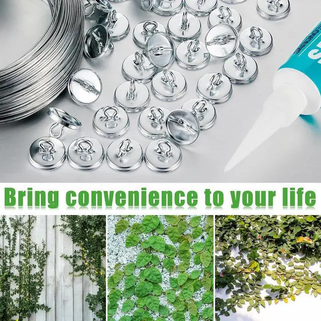 Alt view image 6 of 7 - 50 Pcs Plant Anchors Kit for Vine Wall Stucco Trellis, Silver | Metal Hooks for Vine Anchors Climbing, Wall Fixture Clips for Stucco Brick Surfaces, Trellis Kit Outdoor Garden