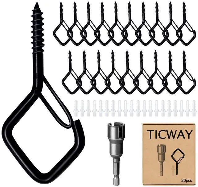 Main image of 20 PCS Q-Hanger Hooks for String Lights, Ceiling Hooks for Hanging Plants, Wind Chimes, Bird Feeders, Lanterns, Christmas Decorations (Square Hanger) Black