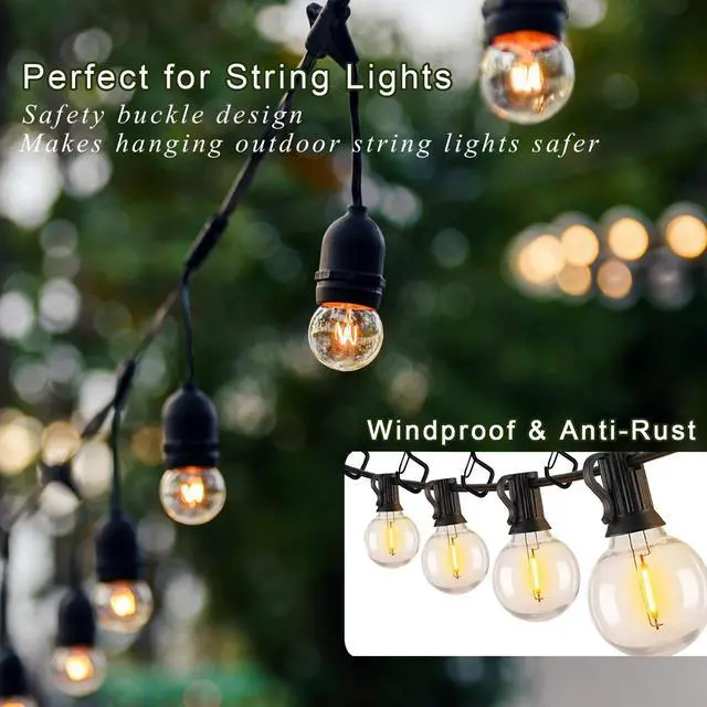 Alt view image 4 of 7 - 20 PCS Q-Hanger Hooks for String Lights, Ceiling Hooks for Hanging Plants, Wind Chimes, Bird Feeders, Lanterns, Christmas Decorations (Square Hanger) Black